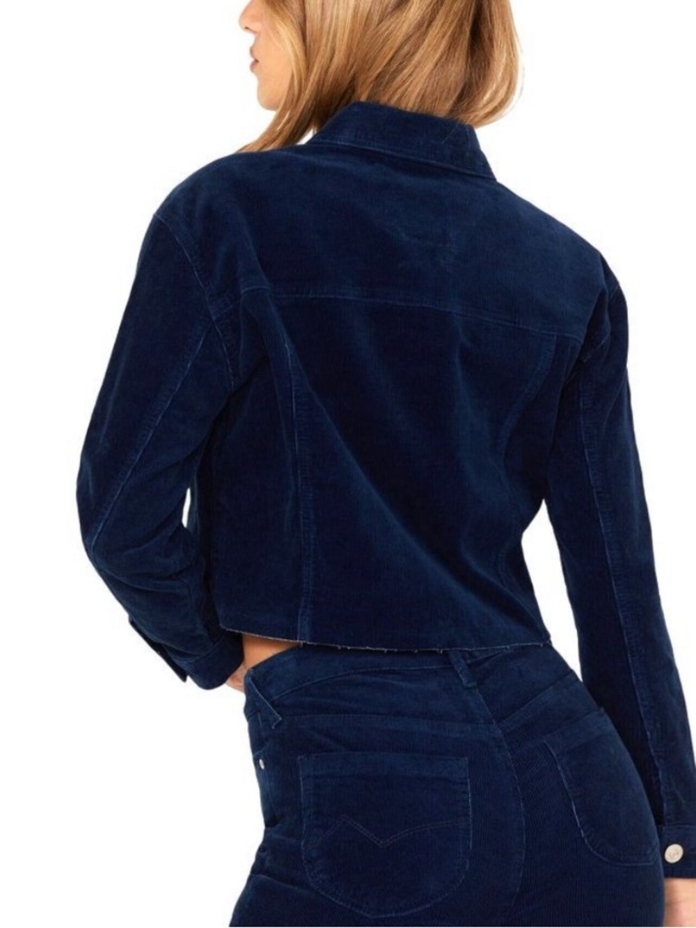 Cleo + Wolf Dark Blue Corduroy Cropped Jacket Size Small - Picture 2 of 6